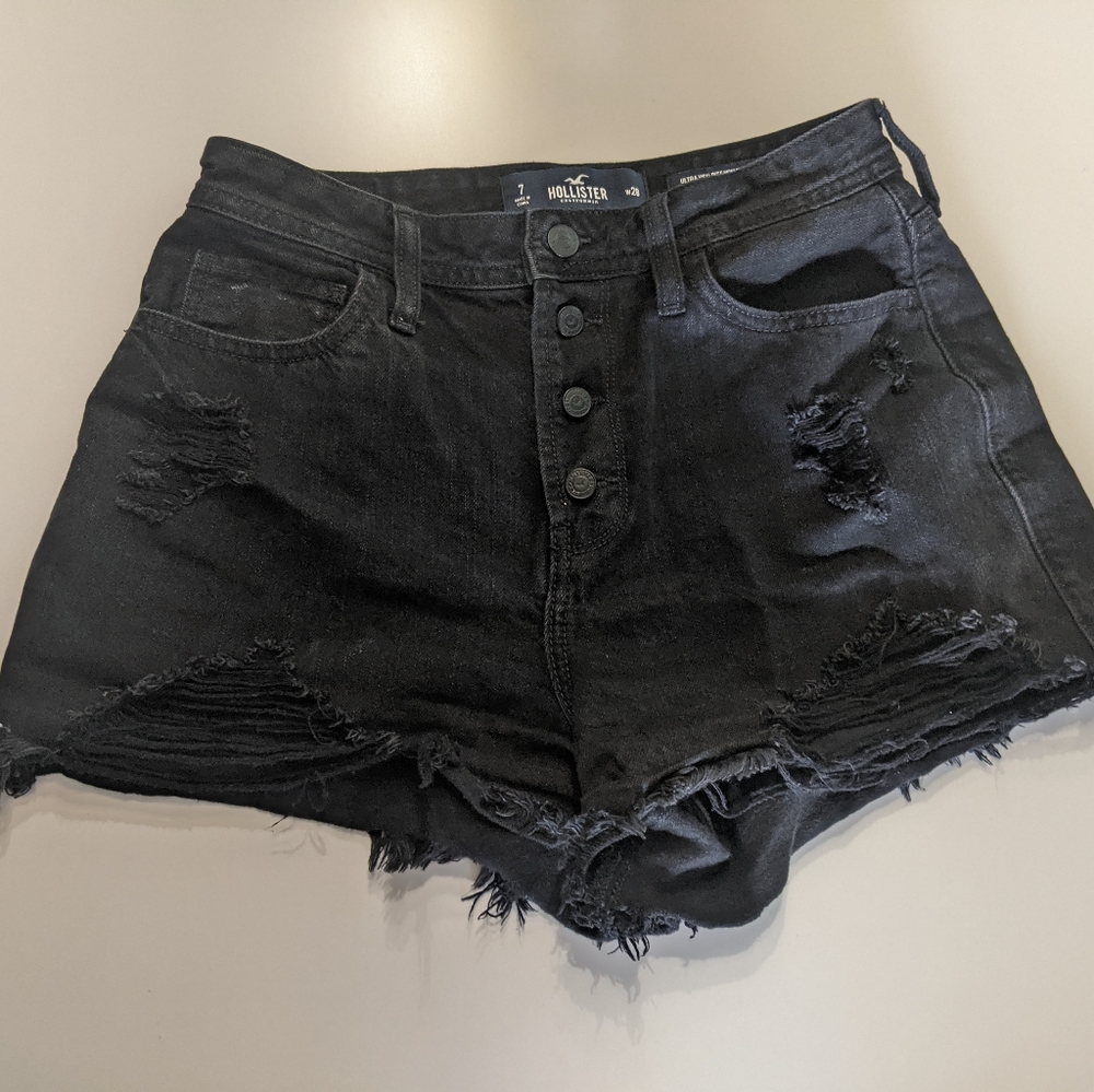 High-Waisted Black Denim Ripped Shorts